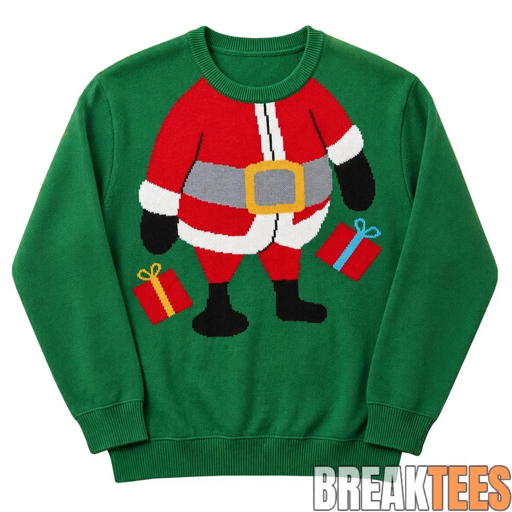 Christmas 2026 Funny Fat Santa Green Ugly Sweater