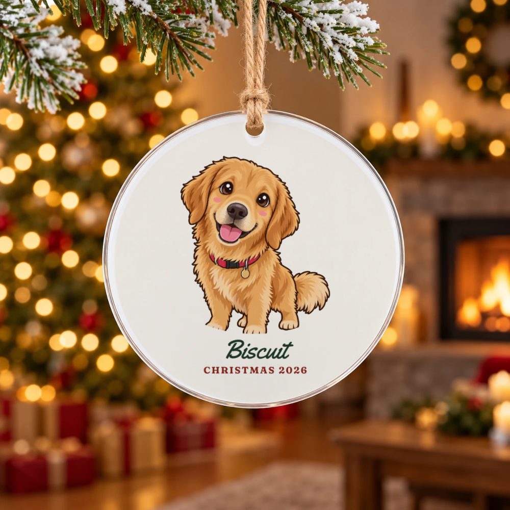 Personalized Pet Portrait Ornament, 4 in Acrylic Disc: preview of your design