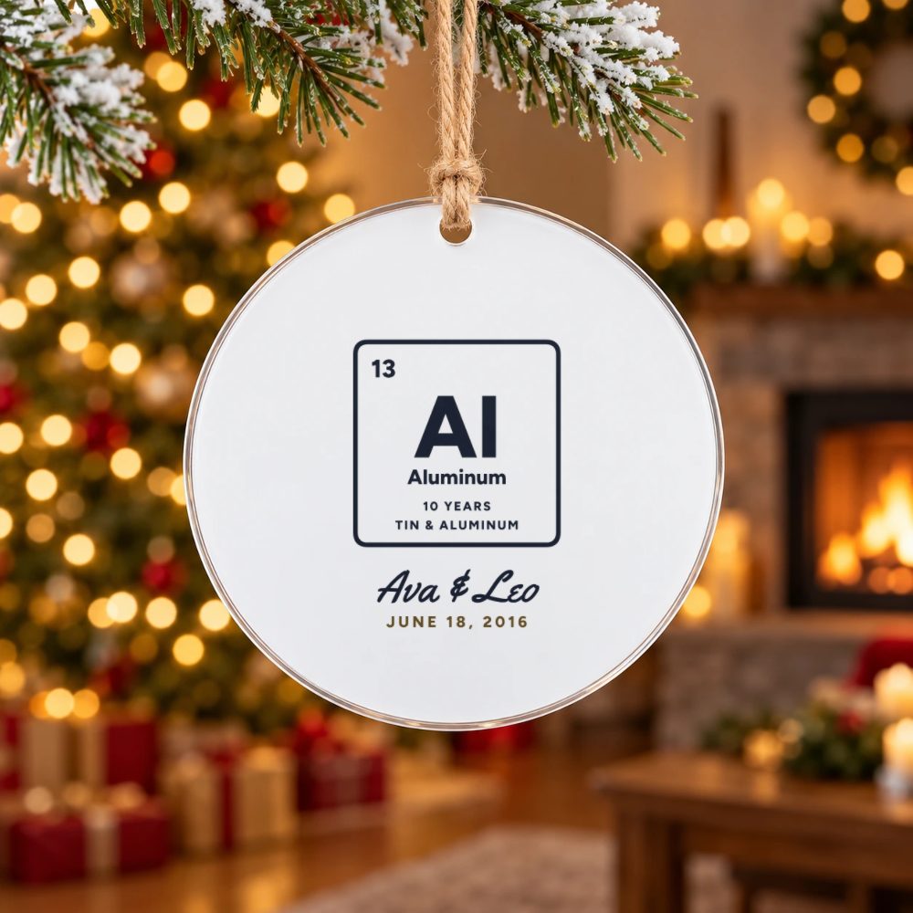 Personalized Anniversary Element Ornament, Periodic Table Tile, 4 in Acrylic Disc: preview of your design