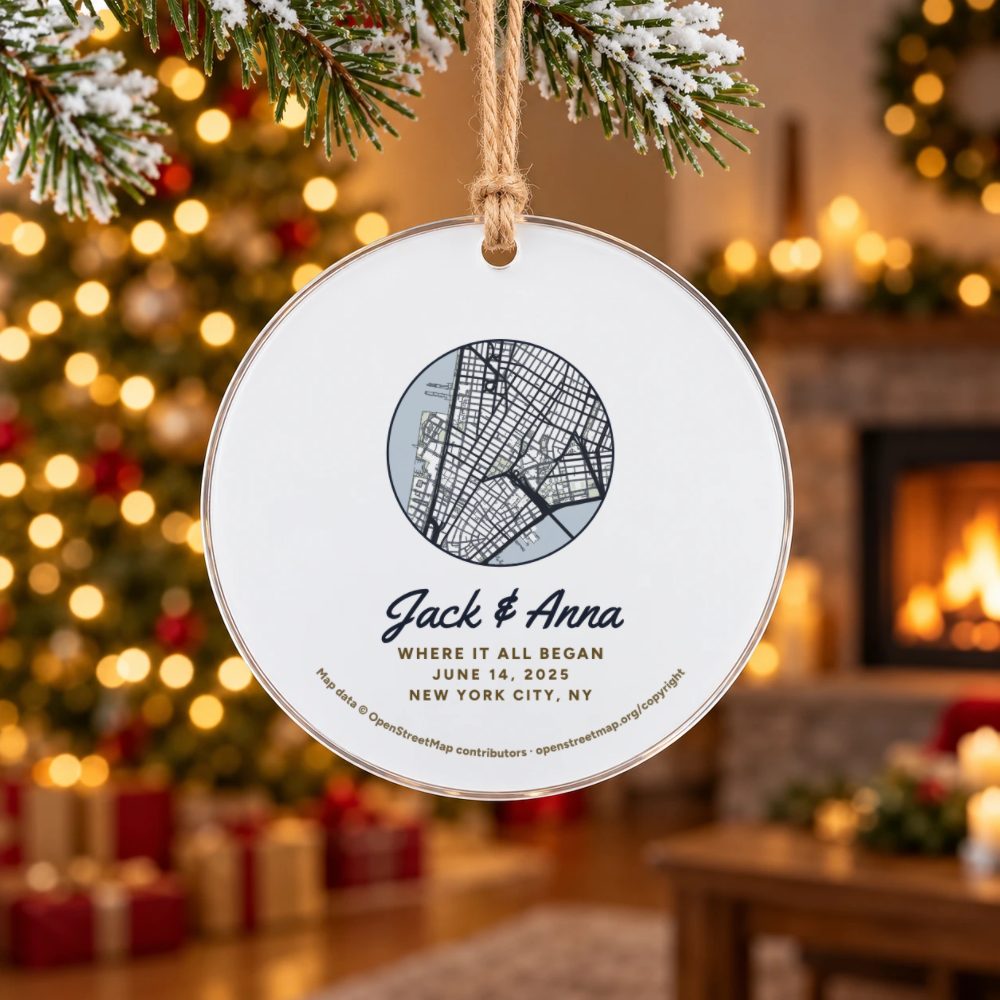 Personalized Where It All Began Street Map Ornament, 4 in Acrylic Disc: preview of your design
