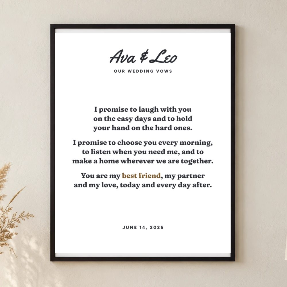 Personalized Wedding Vows Sign, Your Vows Wall Art Print, 8 x 10 in: preview of your design